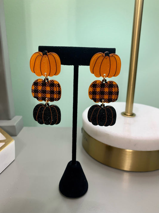 3 Stacked Pumpkin Drop Earrings