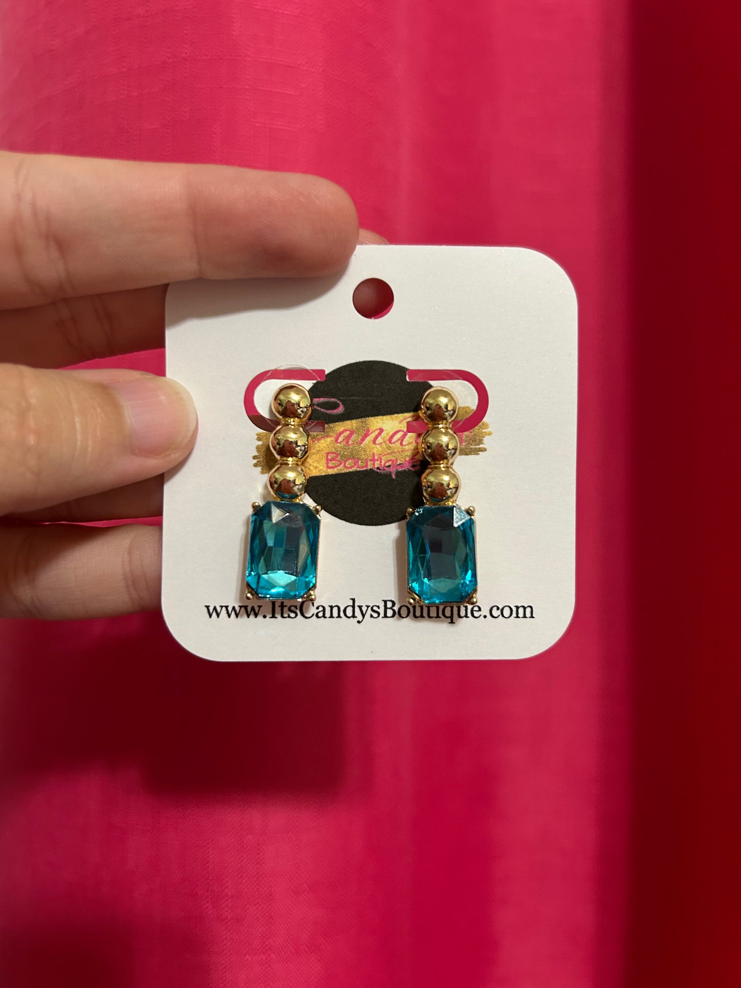 Cute Blue Crystal Studs With Gold detail