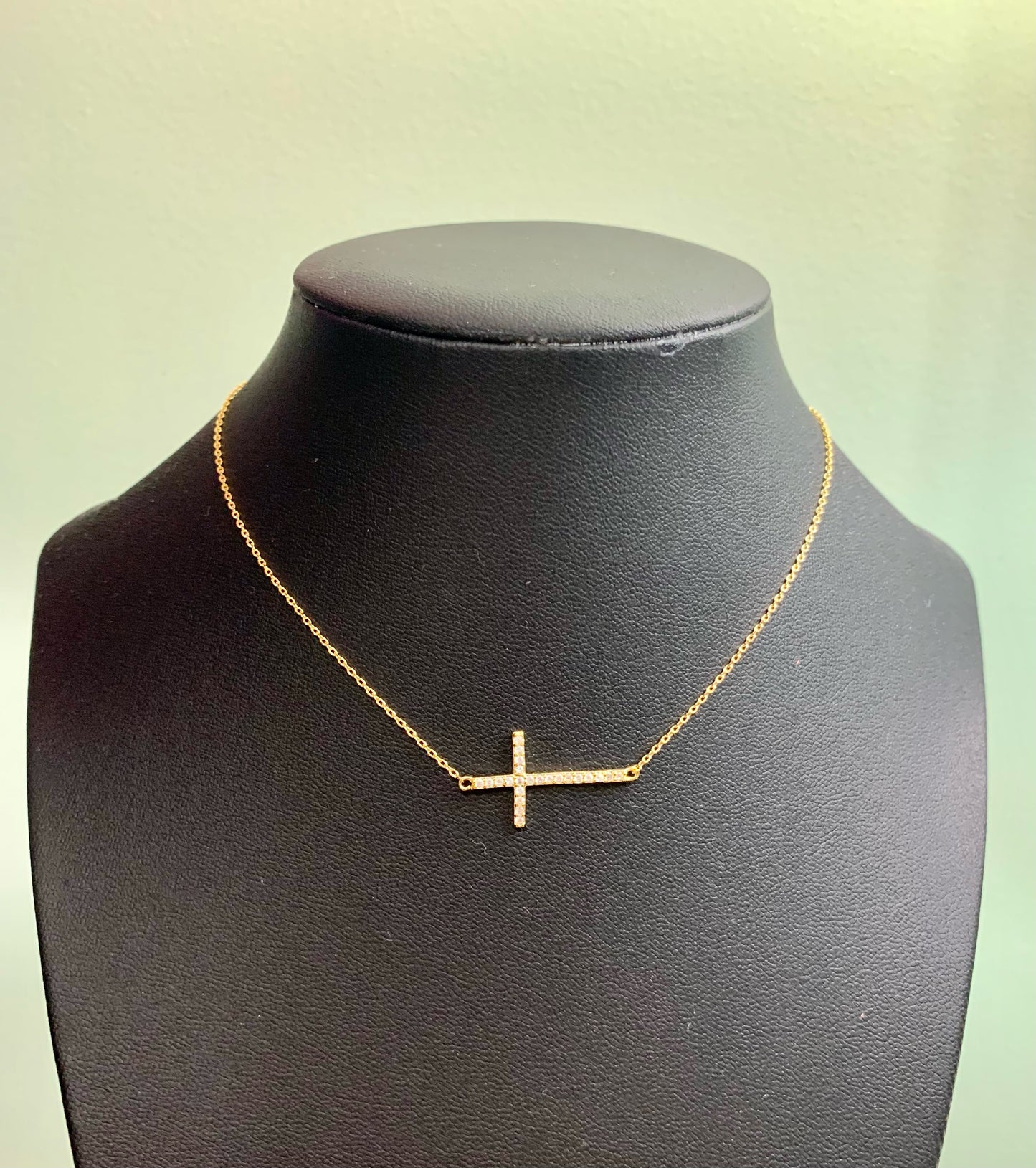 Thin Crystal Cross Necklace