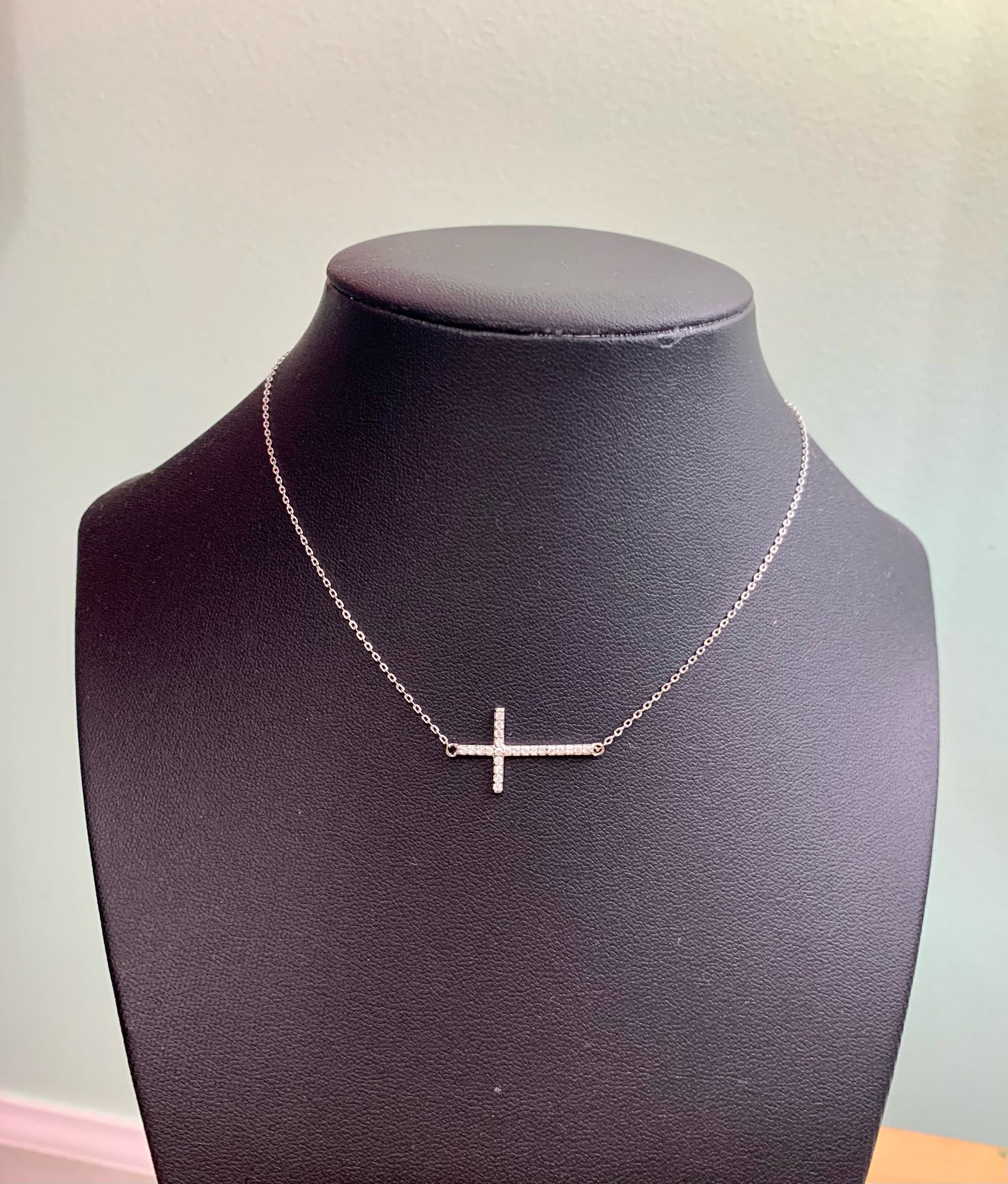Thin Crystal Cross Necklace