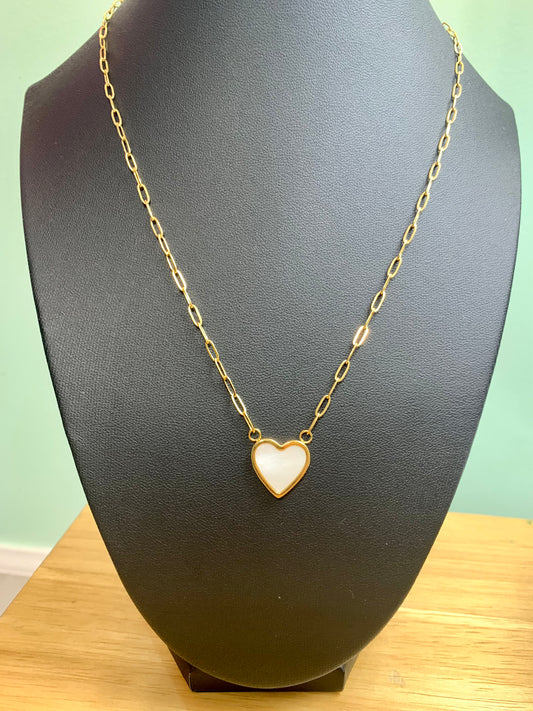 White and Gold Heart Reversible Necklace