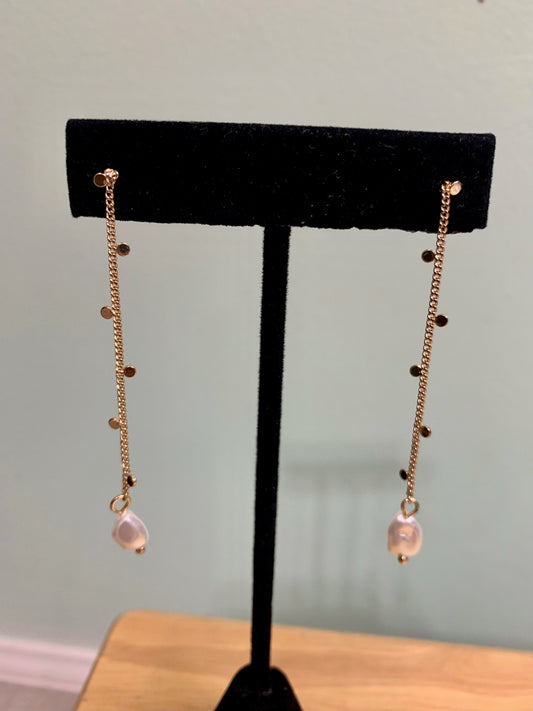 Gold Dropped Dangles With Pearl Ends