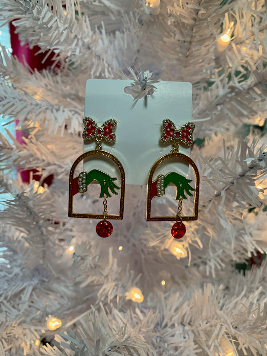 Holiday Ms.Grinch Ornament Frame Earrings