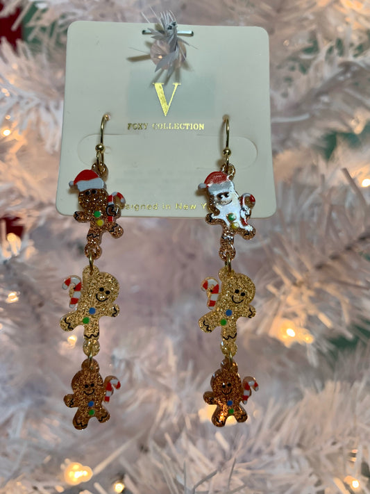 3 Dangling gingerbread Man Earrings