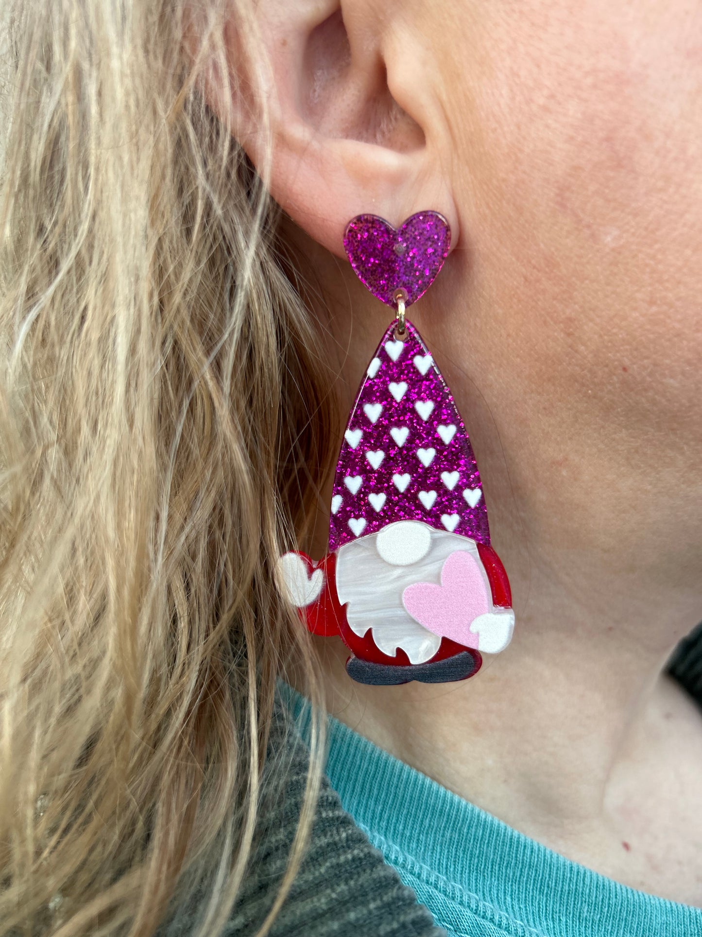 Gnome Acrylic Valentines Earrings