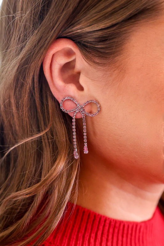 Pink Rhinestone Bow Earrings