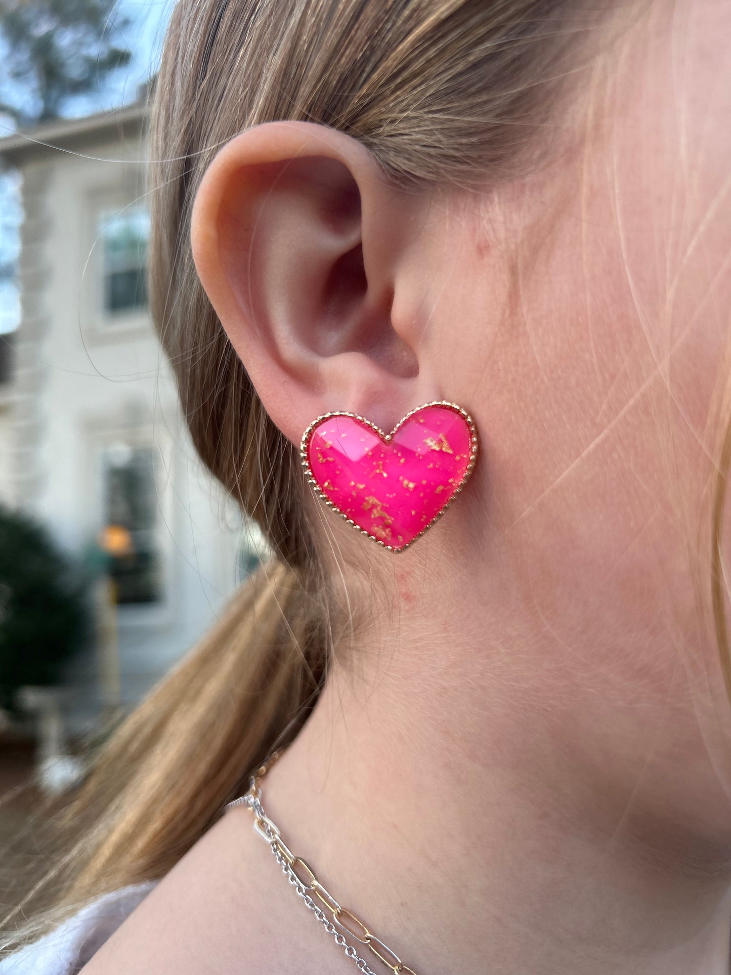 Heart Shaped Crystal Studs with Gold Foil Detailing
