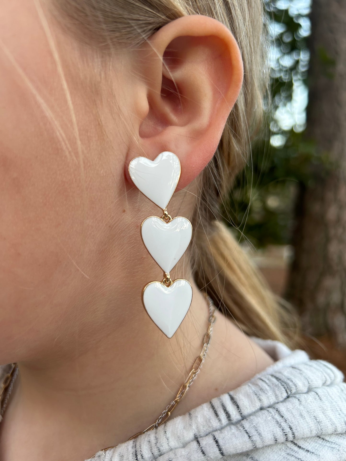 Heart Shaped 3 Drop Dangle Earrings