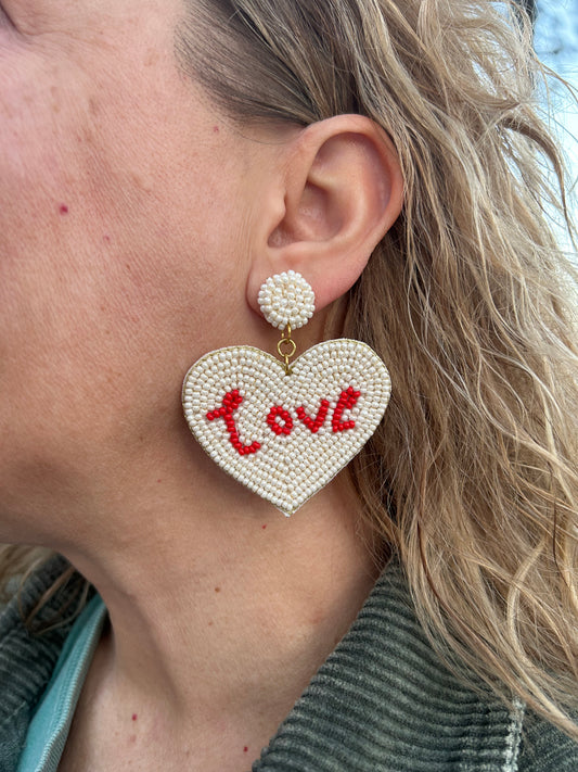 Heart Shaped "Love" Beaded Earrings