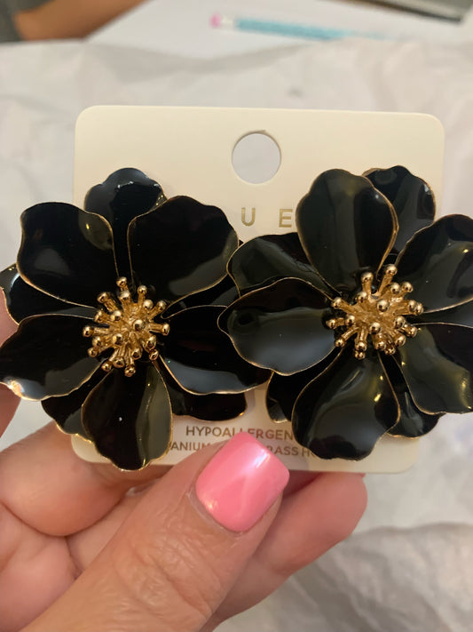 Double Layered Black Marble Studs