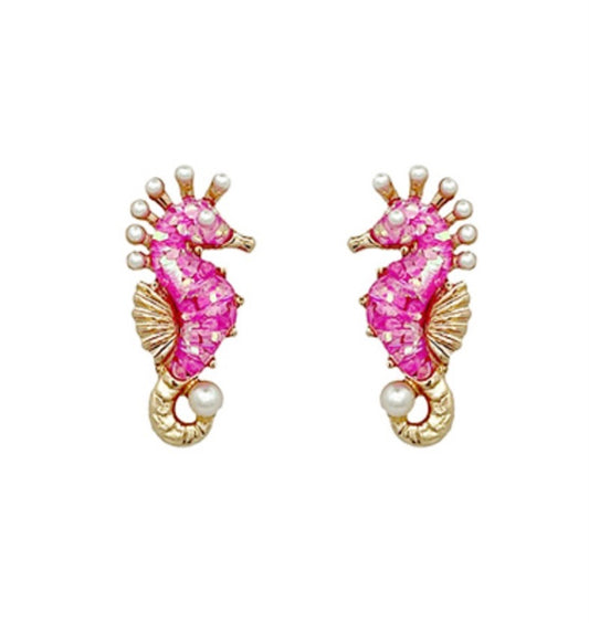 Seahorse Epoxy Glitter Earrings