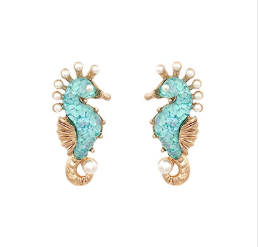 Seahorse Epoxy Glitter Earrings