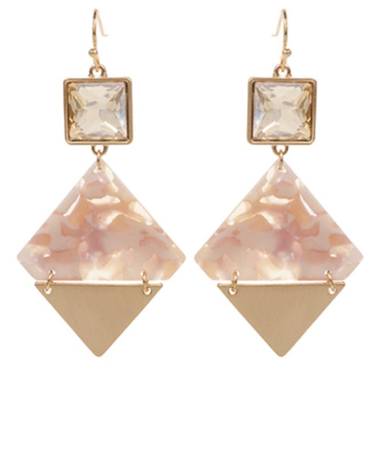 Ivory Rhombus Shaped Acetate & Metal Earrings
