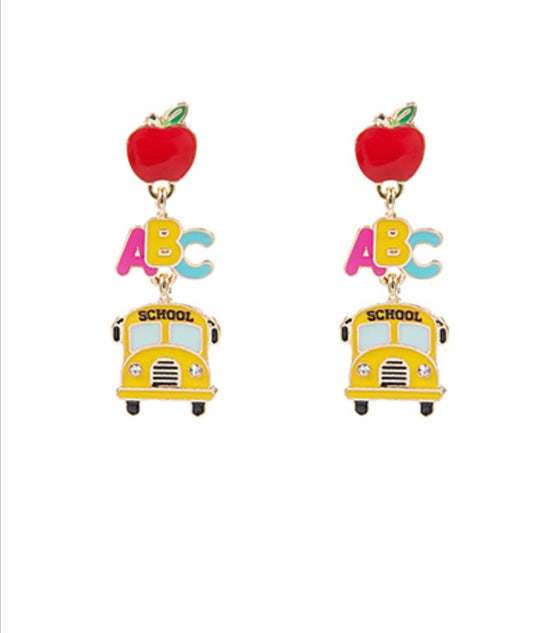 School Bus & Apple Earrings