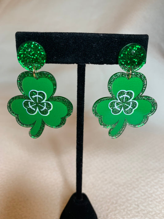 St.Patricks Day Acrylic Clover Earrings