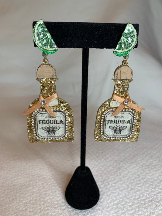 Tequila and Lime Sparkly Statement Earrings