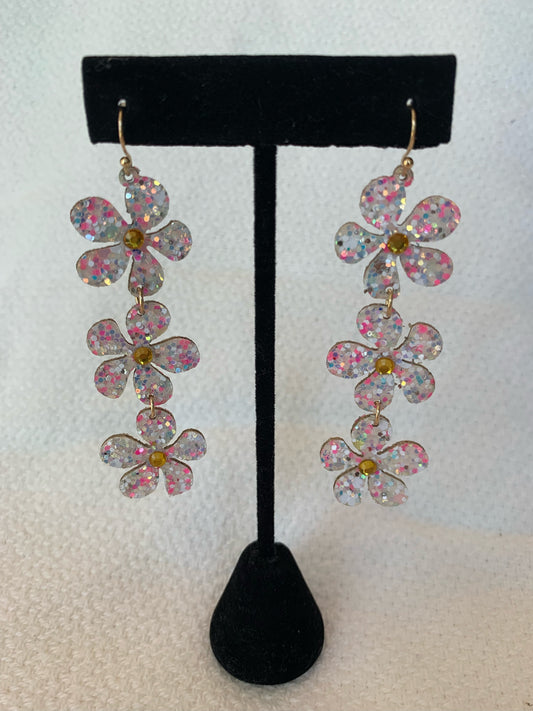 Spring Flower Glitter Drop Earring