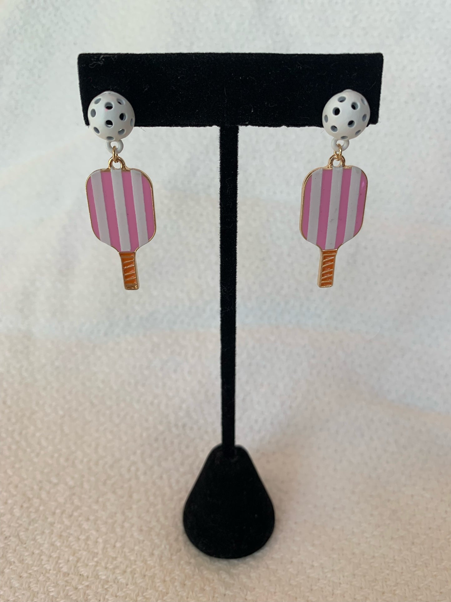 Stripe Pattern Pickleball & Ball Drop Earrings