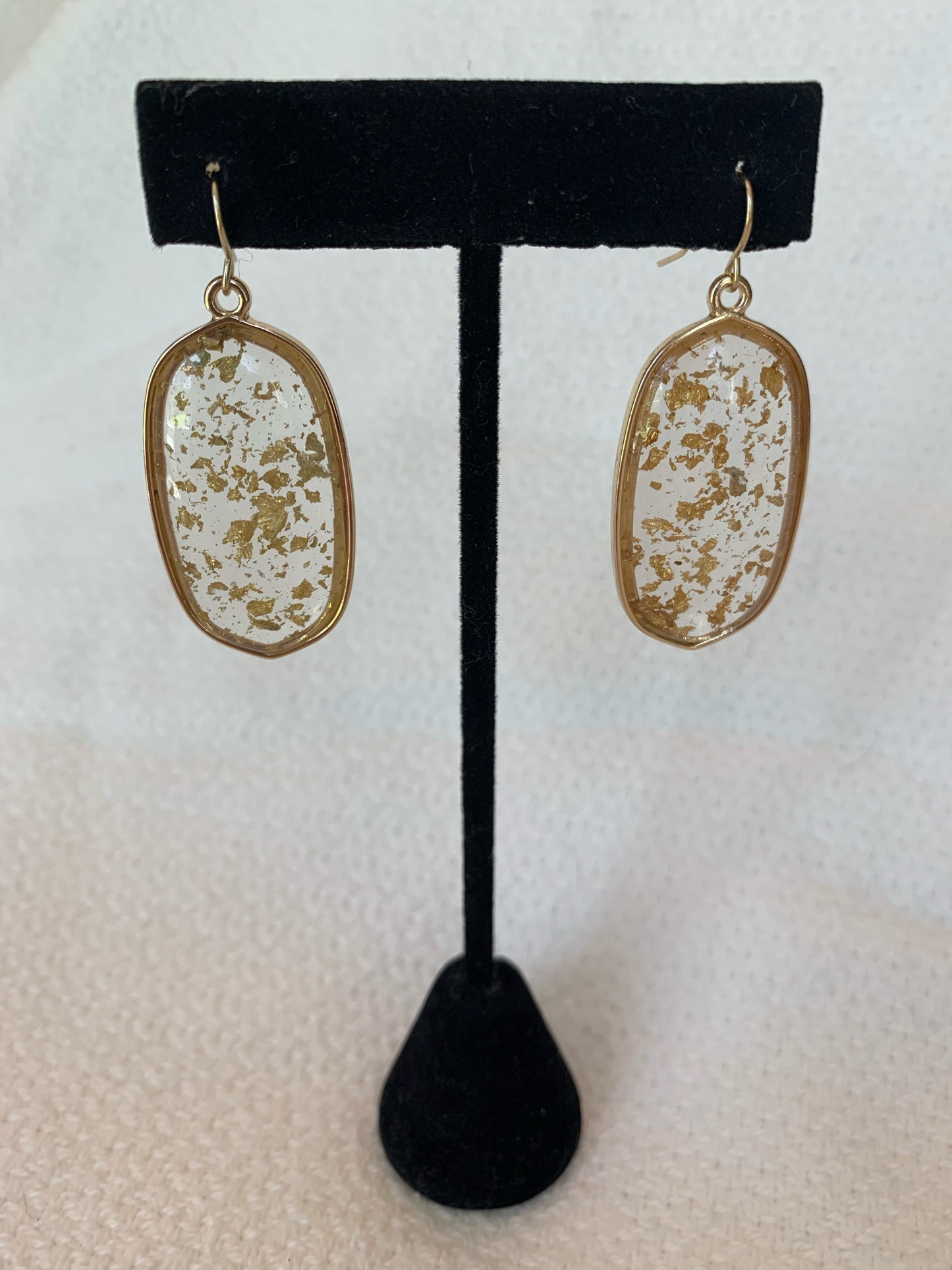 Oval Clear and Gold Foil Crystal Earrings