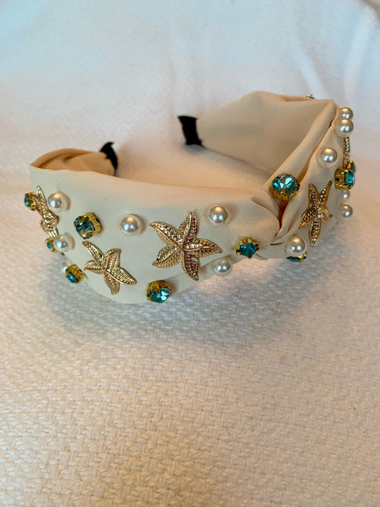 Studded Pearl and Crystal Starfish Headband