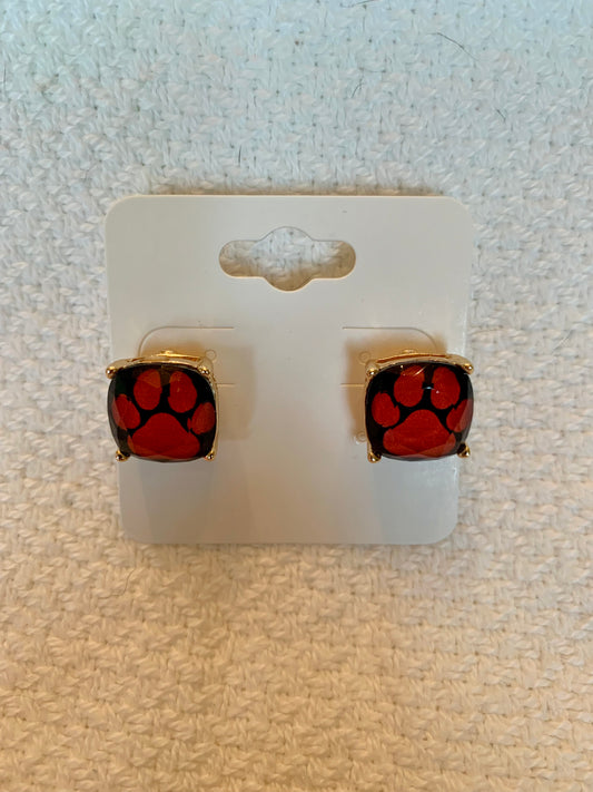 Gameday Paw Printed Square Earring Stud