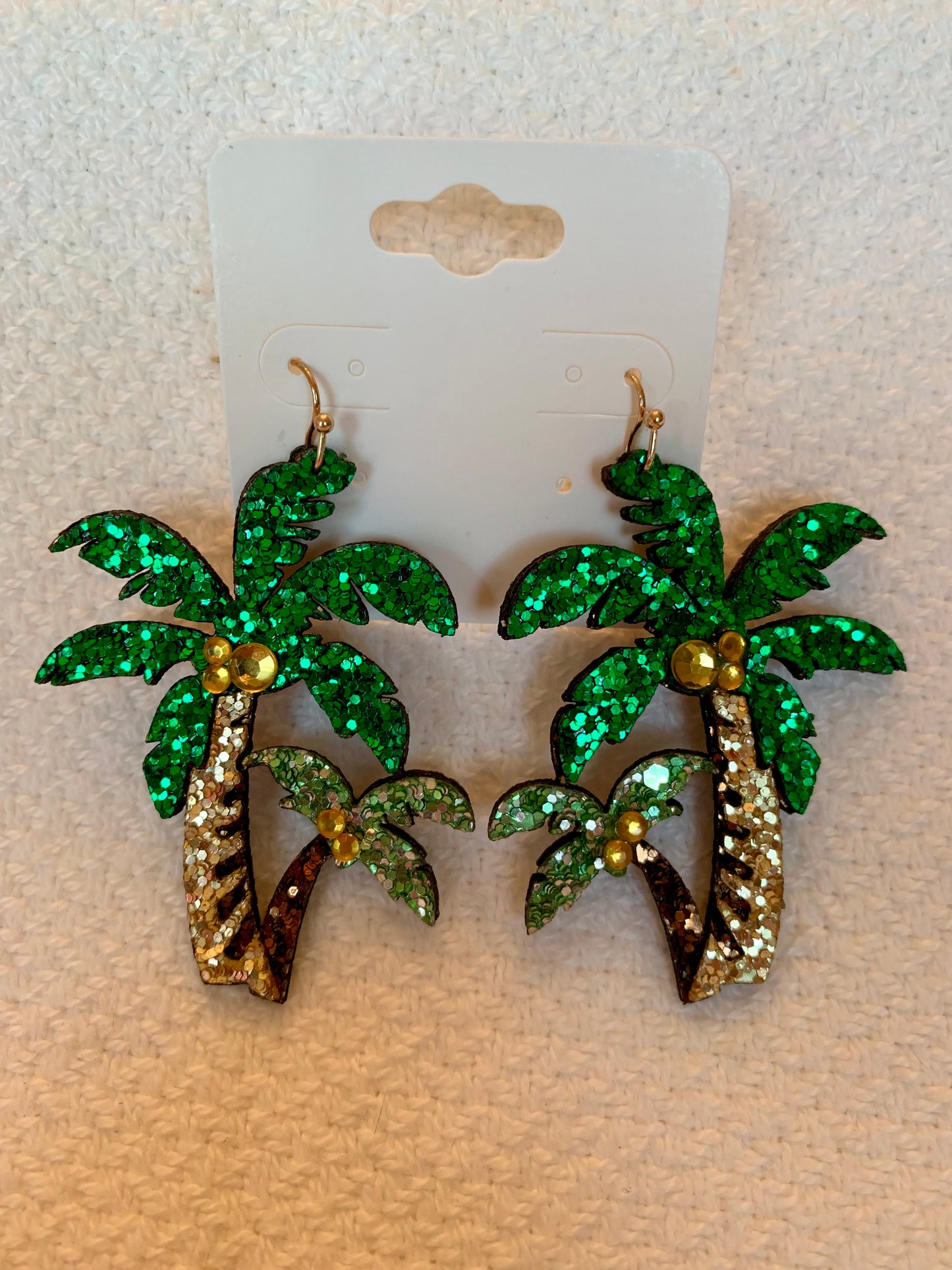 Glitter Palm Tree Leather Earrings