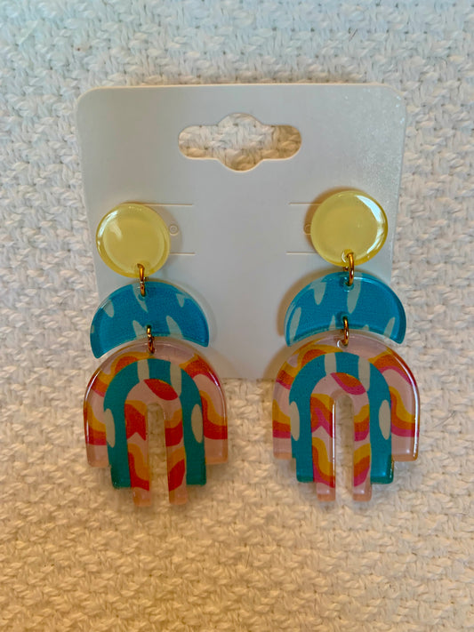 Spring Print Geometric Arch Earrings