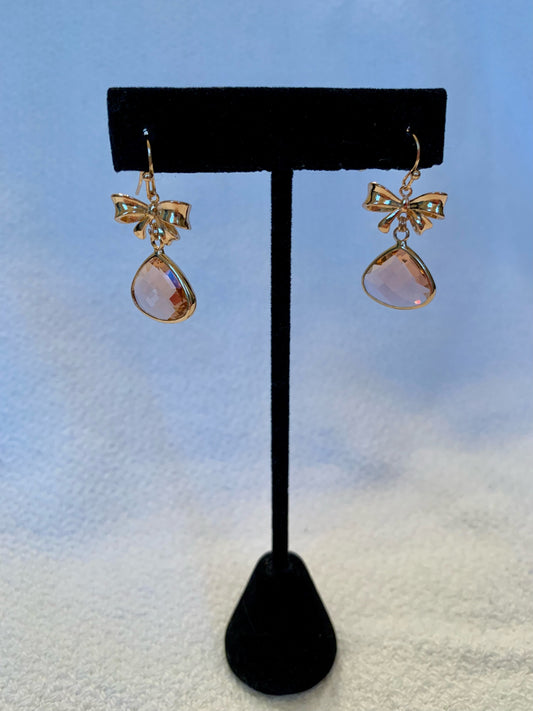 Bow Earrings with Crystal Dangle Detail