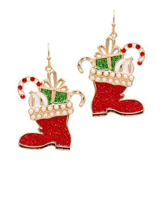 Santa’s Red Christmas Boot Earrings