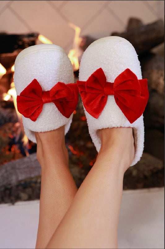 Cozy Bow Slippers Red/White