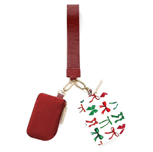 Double Pouch Wristlet- Midnight Bow Christmas Edition