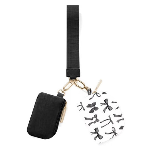 Double Pouch Wristlet- Midnight Bow