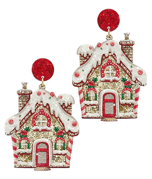 Gingerbread House Glitter Earrings