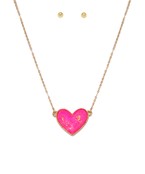 Pink Crystal Heart Shaped Necklace with Gold Foil Detail